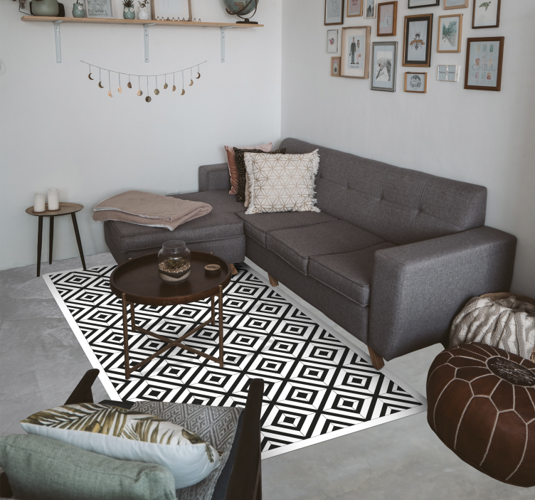 Tapis vinyles géométriques diamants noirs et blancs - TenStickers