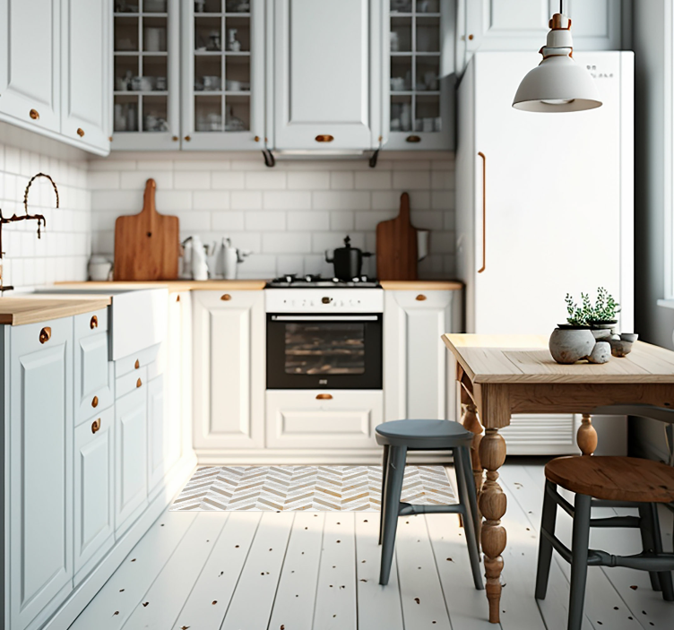 Tapis vinyle effet pierre Cuisine en marbre blanc mat - TenStickers