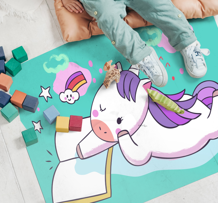 Tapis vinyle pour enfants licorne en train de lire - TenStickers