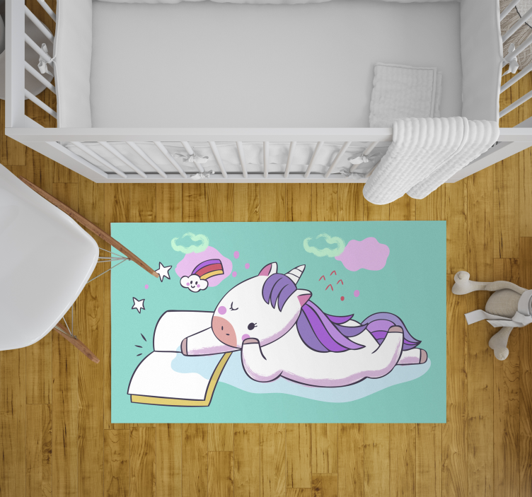 Tapis vinyle pour enfants licorne en train de lire - TenStickers