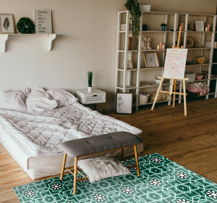 Tapis vinyle cuisine motif florales vertes - TenStickers