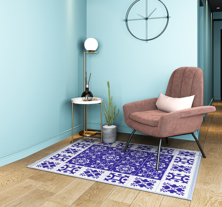 Tapis vinyle salle de bain motif en céramique bleue - TenStickers