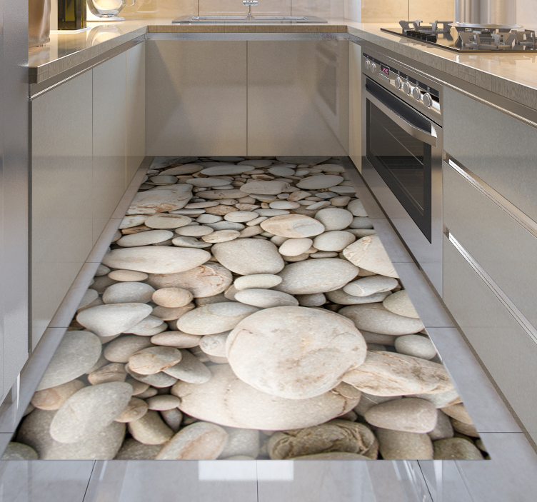 Tapis vinyle cuisine blanc petites pierres - TenStickers