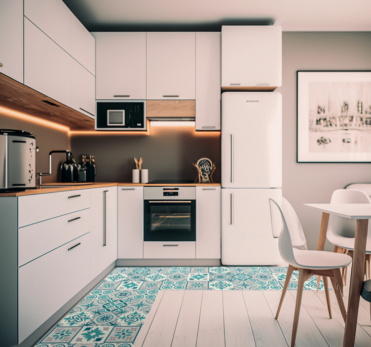 Tapis vinyle carreaux de ciment turquoise - TenStickers