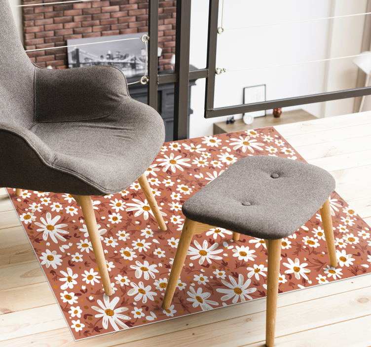 Tapis vinyle des années 70 fleur de marguerite sur fond orange - TenStickers