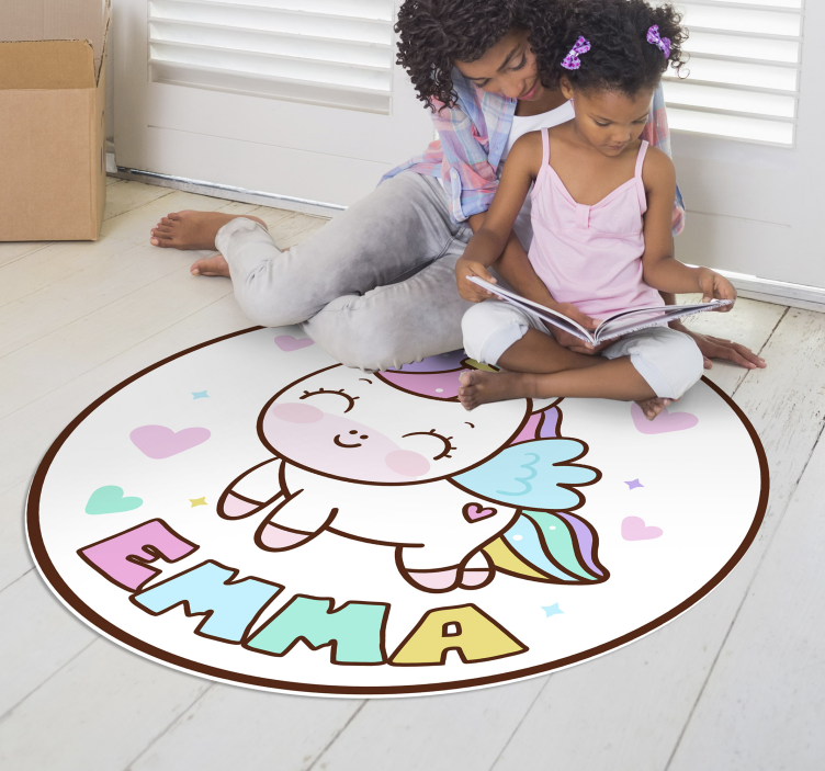 Fabuleux tapis vinyle fille licorne avec nom - TenStickers