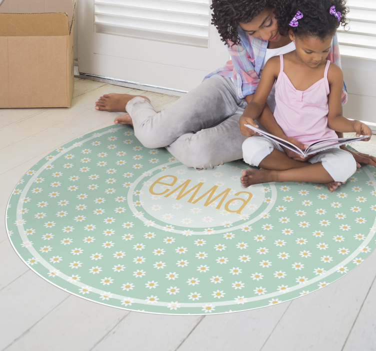 Tapis vinyle rond marguerites pour enfants avec nom - TenStickers