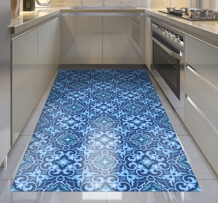 Tapis vinyle carreaux de ciment motif bleu ornemental - TenStickers