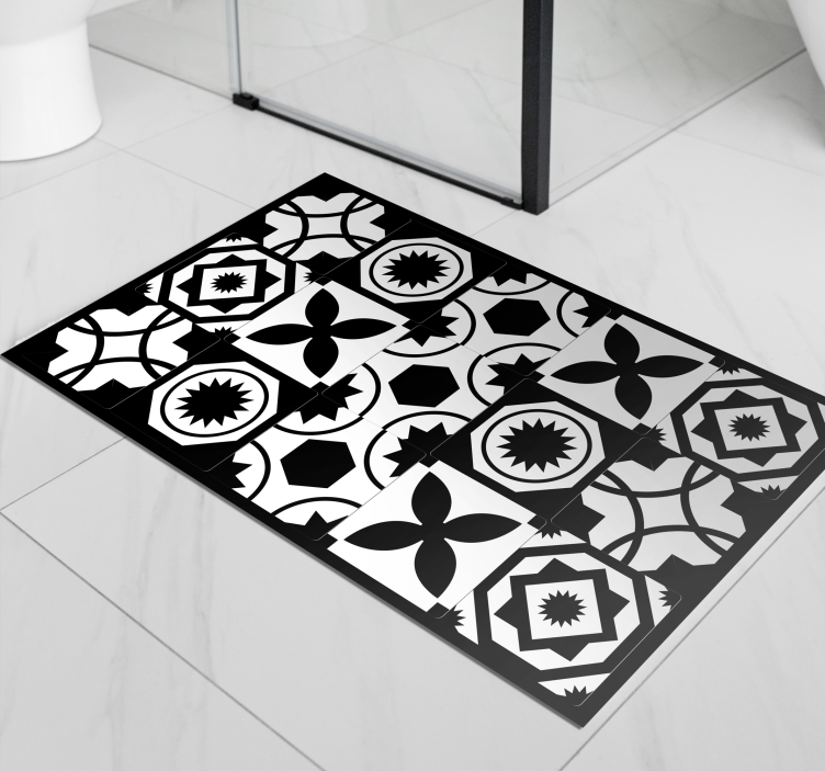 Tapis vinyle carreaux de ciment motifs contrastés - TenStickers