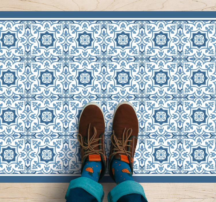 Tapis vinyle carreaux de ciment mosaïque à motifs bleus - TenStickers