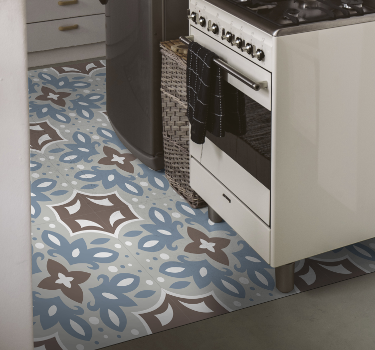 Tapis vinyle cuisine motif floral bleu - TenStickers