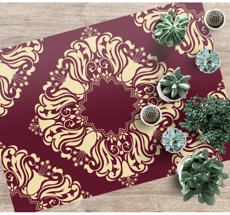 Tapis mosaique vinyle motif floral bordeaux - TenStickers