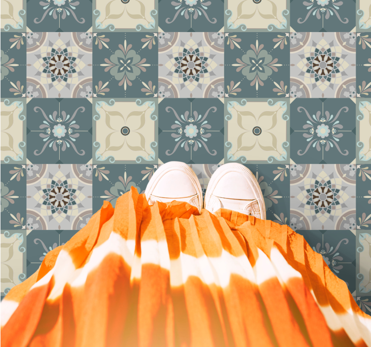 Tapis mosaique vinyle motif floral mosaïque - TenStickers