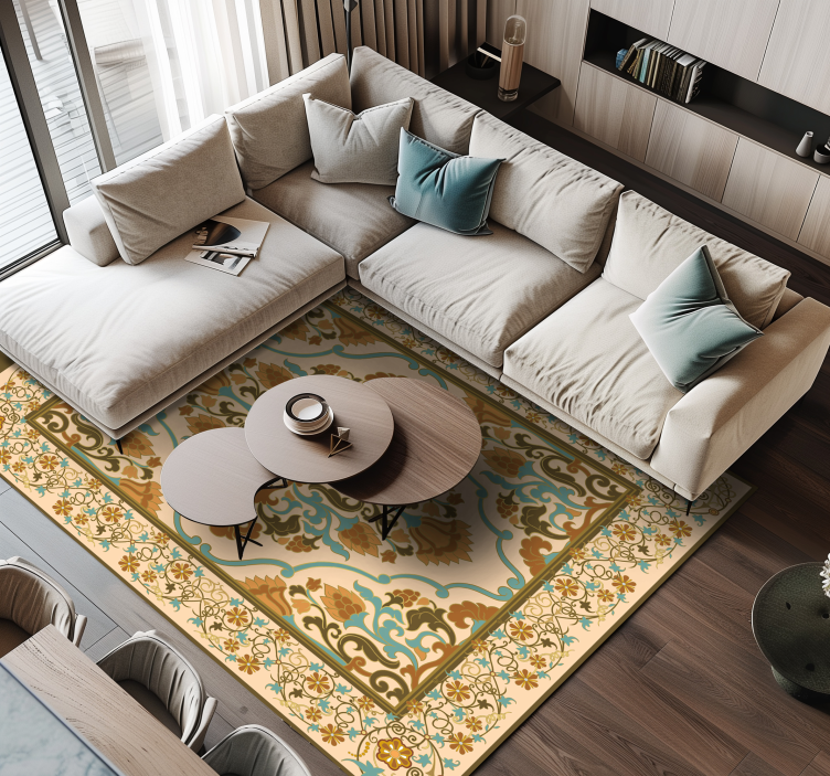 Tapis vinyle salle a manger conception de mandala beige - TenStickers