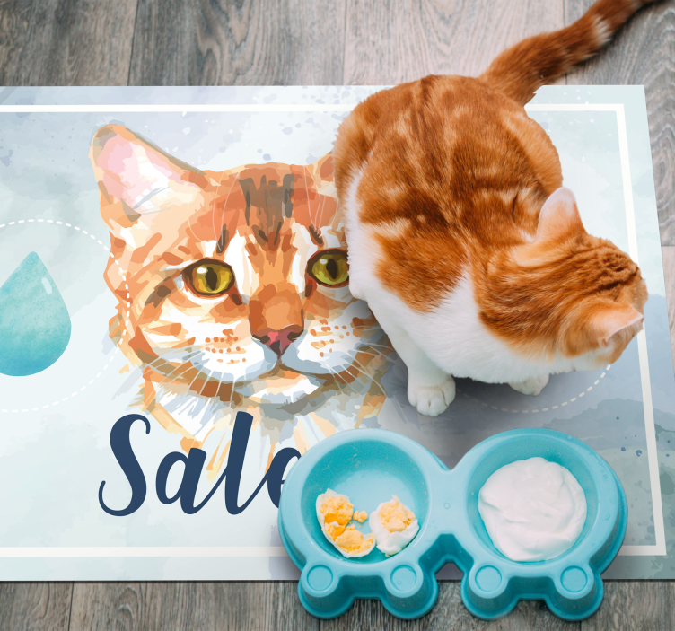 Tapis vinyle animal Chat aquarelle avec nom - TenStickers