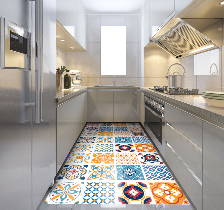Tapis vinyle cuisine carreaux motifs peints à la main - TenStickers