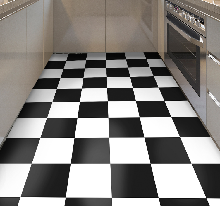 Tapis vinyle cuisine carreaux damier noir et blanc - TenStickers