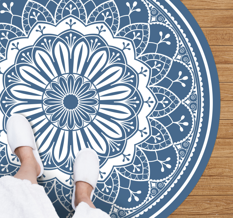 Tapis vinyle mandala Grand mandala sur bleu - TenStickers