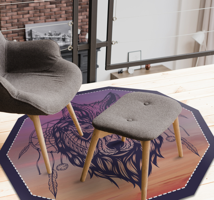 Tapis vinyle animal illustration de loup octogonal - TenStickers