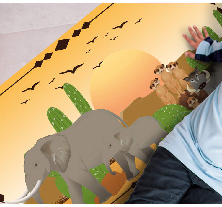 Tapis vinyle nature expédition d'éléphants au crépuscule - TenStickers