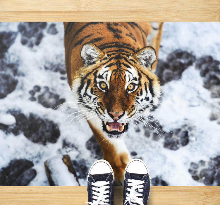 Tapis vinyle animal position du tigre féroce - TenStickers