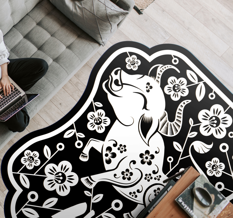 Tapis vinyle animal taureau floral élégant - TenStickers