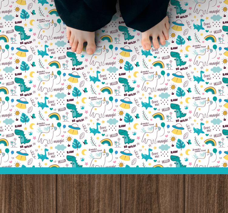 Tapis vinyle chambre bébé aventure colorée de dinosaures - TenStickers