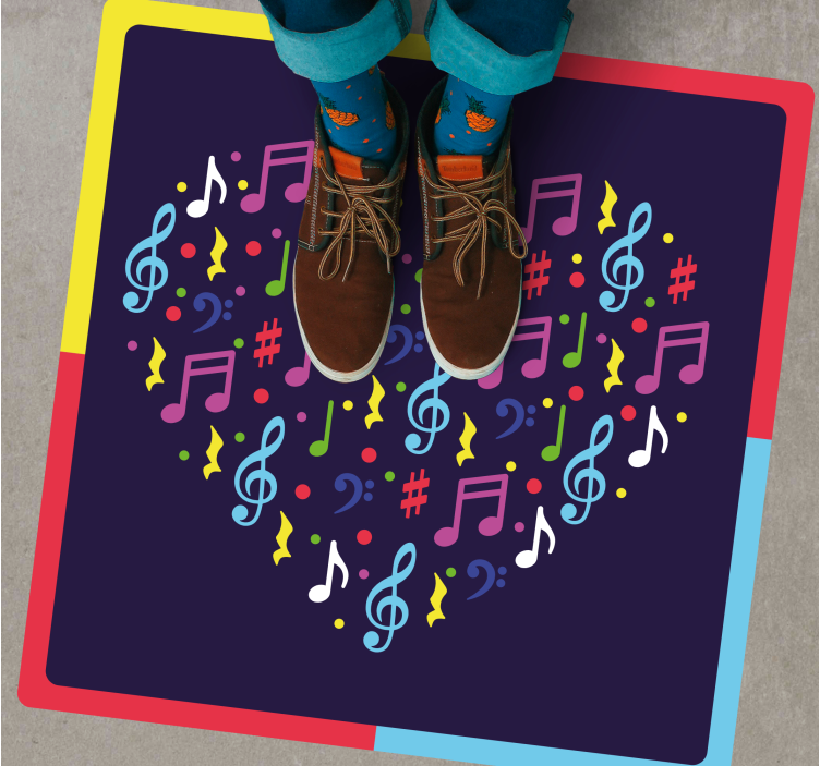 Tapis vinyle ado notes de musique coeur - TenStickers