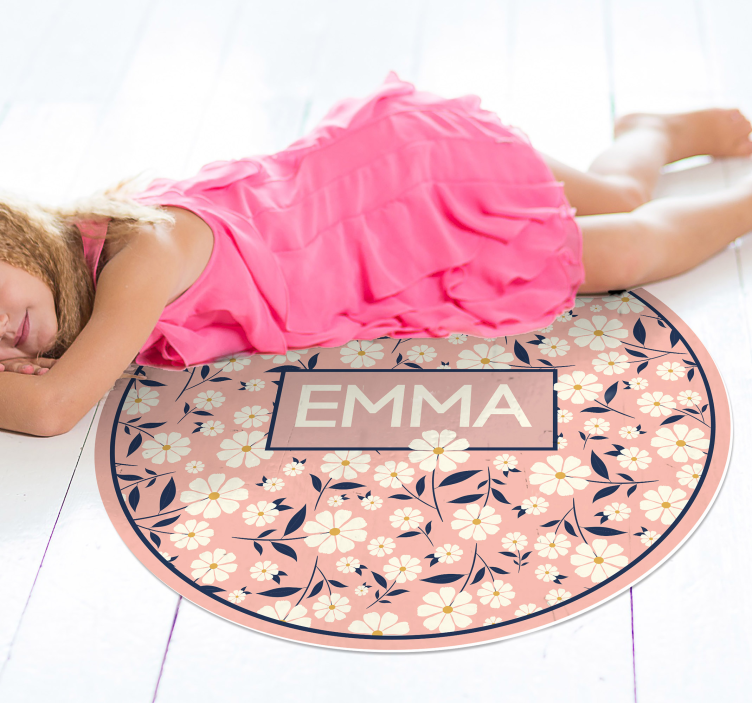 Tapis vinyle avec nom cercle floral personnalisé - TenStickers