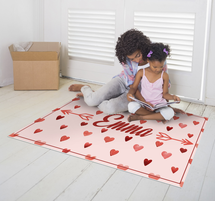 Tapis vinyle avec nom thème coeur personnalisé - TenStickers