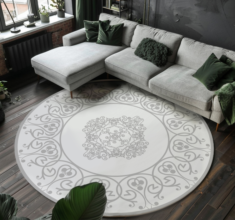 Tapis vinyle blanc damassé rond - TenStickers