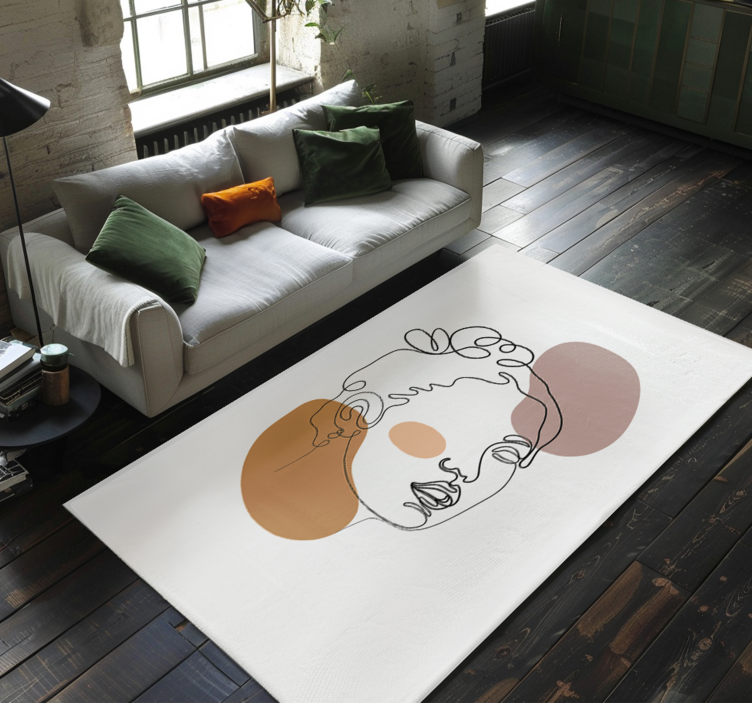 Tapis vinyle blanc visage abstrait et cercles - TenStickers