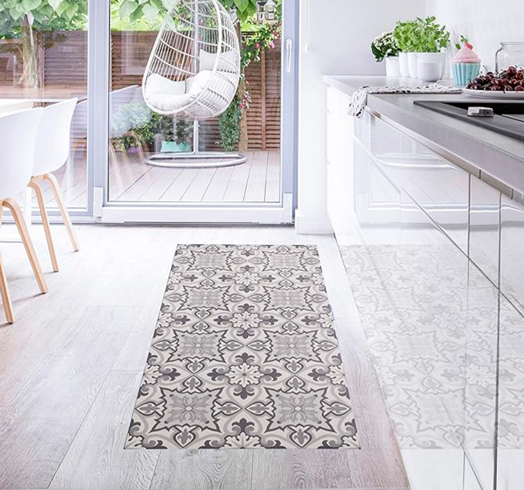 Tapis vinyle carreaux de ciment cuisine baroni grise - TenStickers