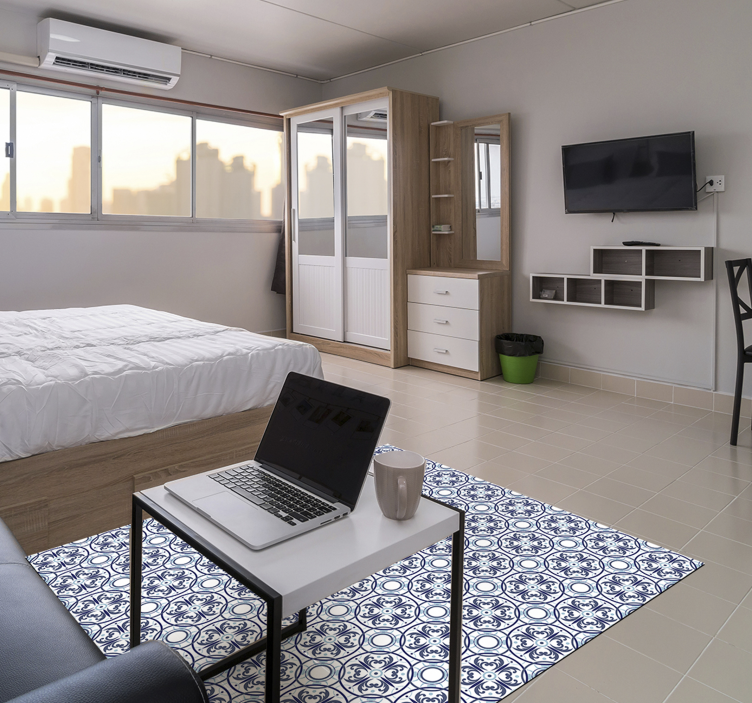 Tapis vinyle carreaux de ciment effet carrelage rond et bleu - TenStickers