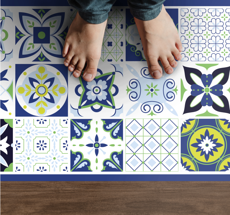 Tapis vinyle carreaux de ciment inspiration céramique - TenStickers