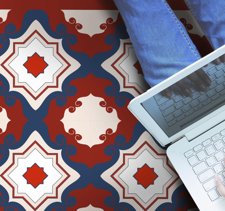 Tapis vinyle carreaux de ciment mosaïque rouge et bleue  - TenStickers