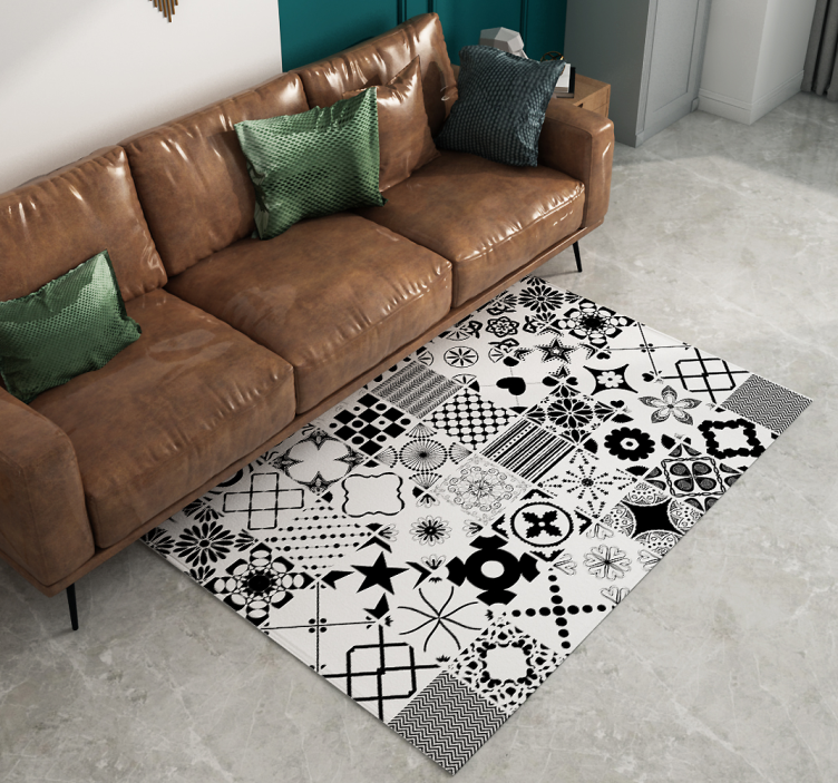 Tapis vinyle carreaux de ciment motif carreaux noir et blanc - TenStickers