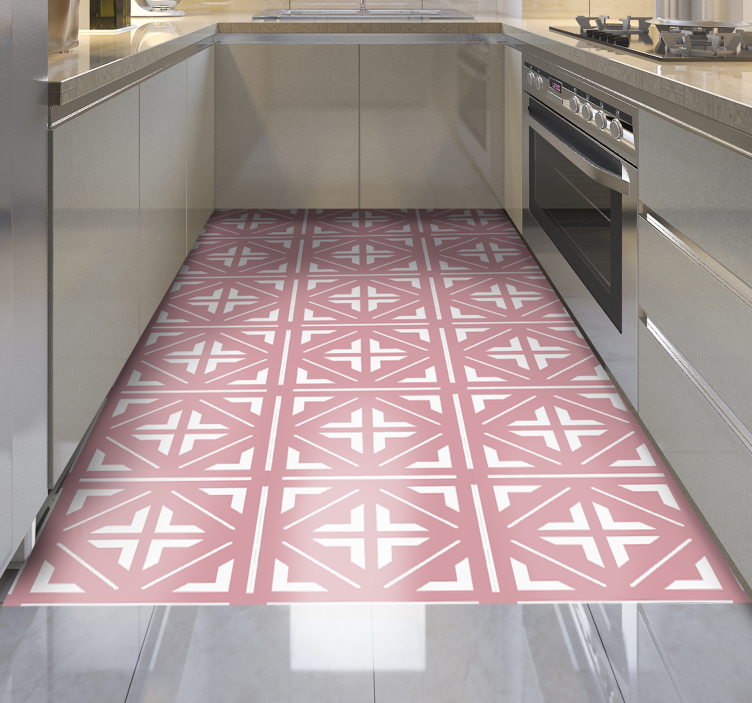 Tapis vinyle carreaux de ciment motif carré rose - TenStickers
