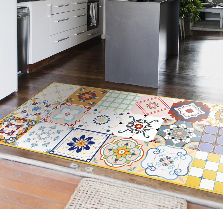 Tapis vinyle carreaux de ciment motifs de tuiles en mosaïque - TenStickers