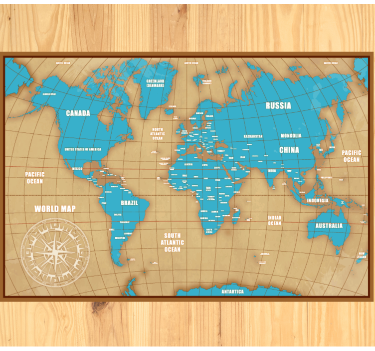 Tapis vinyle carte du monde conception bleue avec des pays - TenStickers