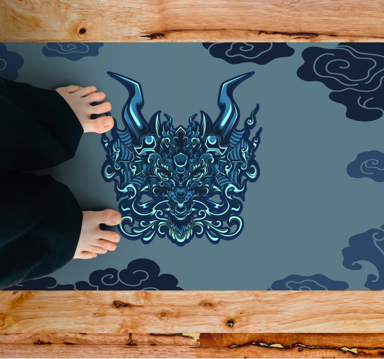 Tapis vinyle éthnique motif dragon gris - TenStickers