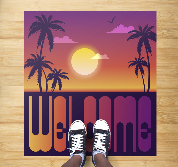 Tapis vinyle citation coucher de soleil tropical bienvenue - TenStickers