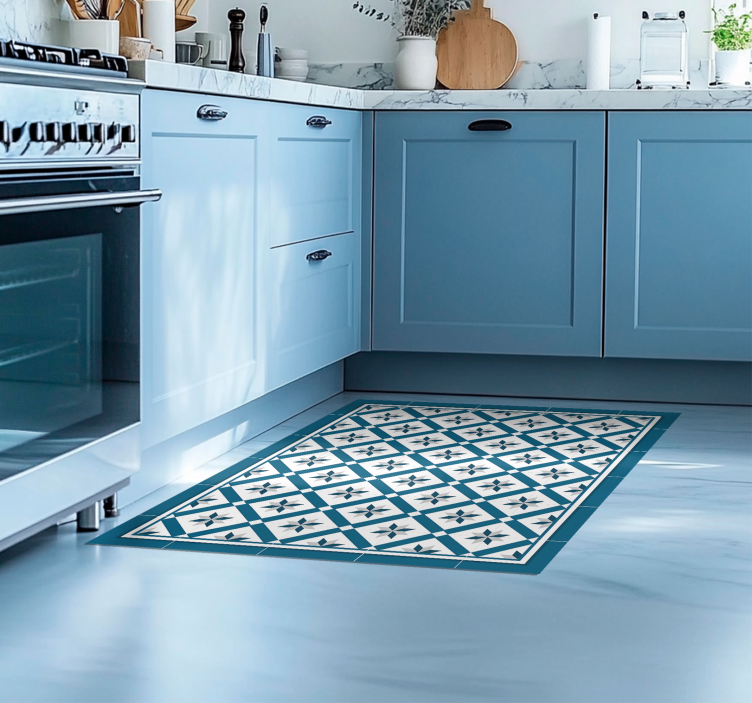 Tapis vinyle cuisine bleu hydraulique - TenStickers