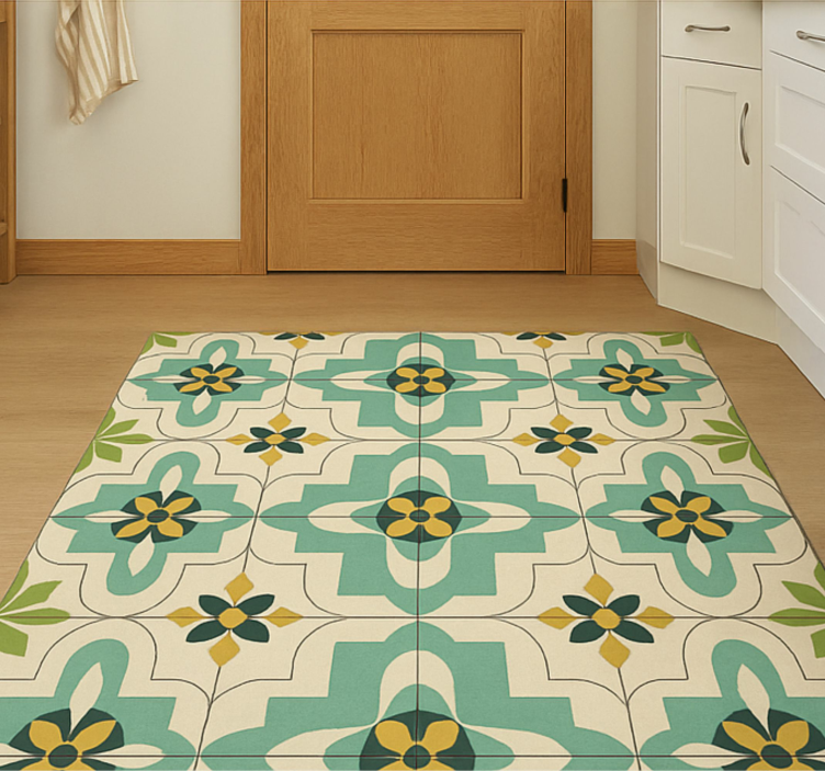Tapis vinyle cuisine carreaux floraux rétro - TenStickers