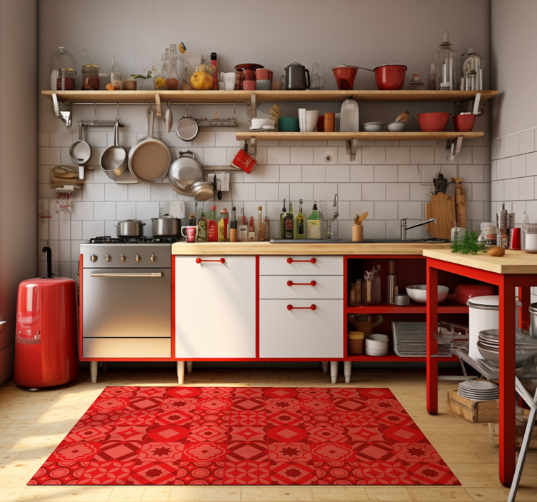 Tapis vinyle cuisine carreaux rouges - TenStickers