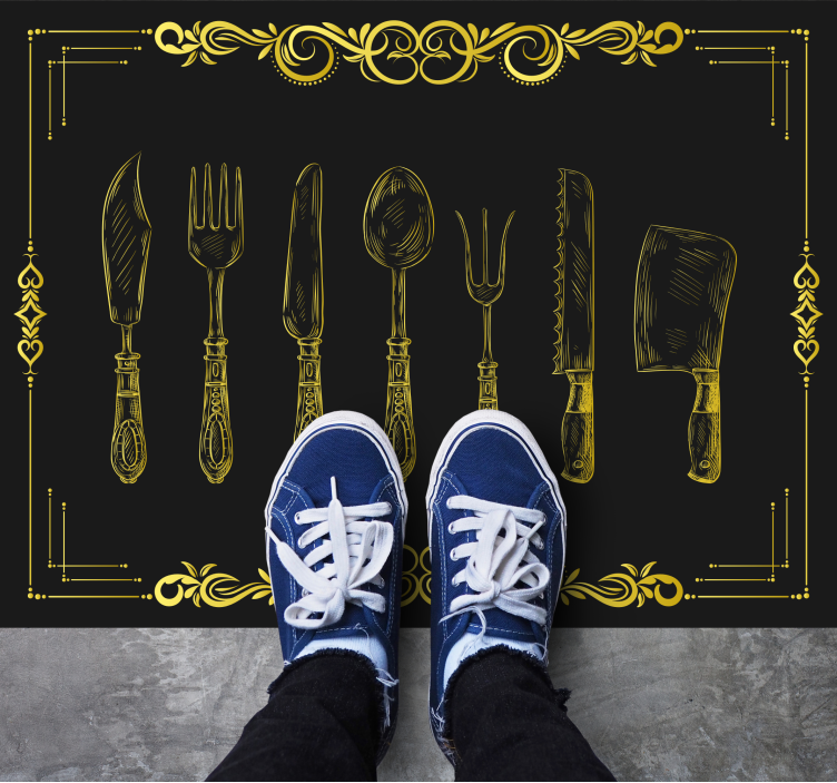 Tapis vinyle cuisine contour d'ustensiles de cuisine - TenStickers