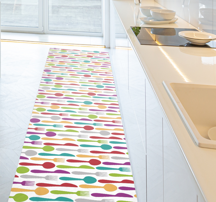 Tapis vinyle cuisine motif de couverts colorés - TenStickers