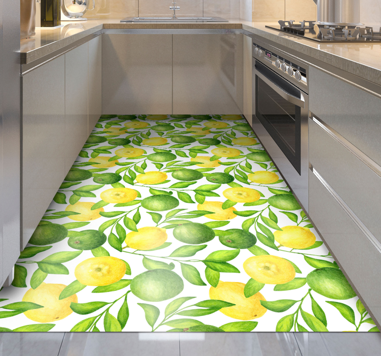 Tapis vinyle cuisine superposition de feuilles d'agrumes - TenStickers