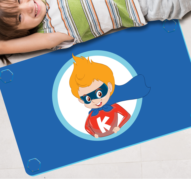 Tapis vinyle enfant bleu personnage de super-héros - TenStickers