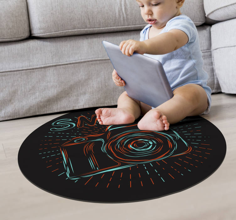 Tapis vinyle pour enfants illustration de la caméra au néon - TenStickers